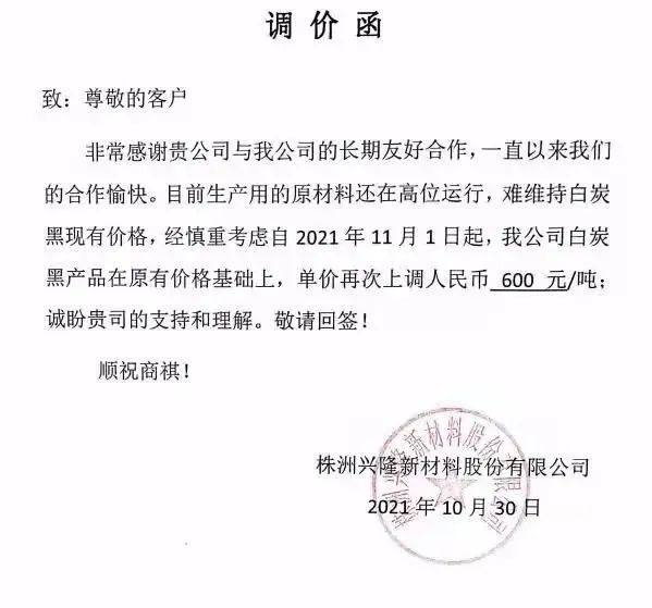 白炭黑漲價函