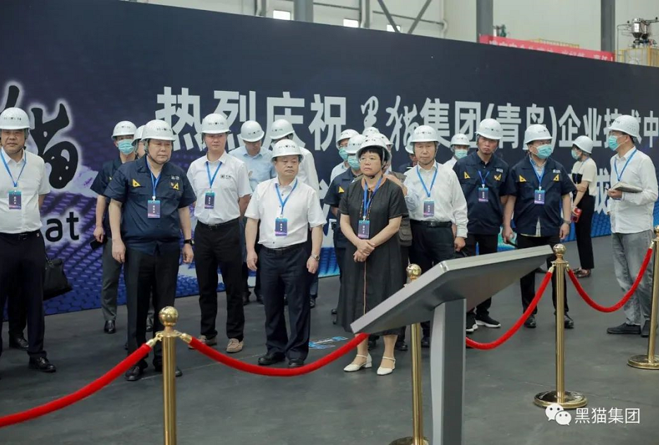 嘉賓及新聞媒體一同參觀了青島黑貓公司超導(dǎo)電納米碳材200噸級中試生產(chǎn)線