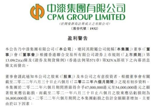 虧損翻倍，中漆集團(tuán)預(yù)計年中虧損超4000萬