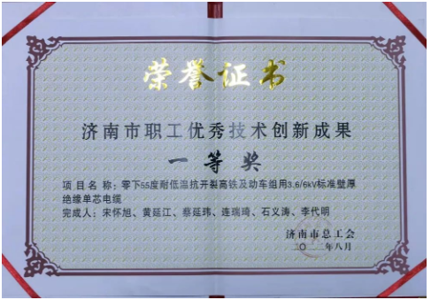 　章丘區(qū)總工會(huì)副主席陳彬，華凌電纜總裁王偉為獲獎(jiǎng)人員頒發(fā)證書(shū)和獎(jiǎng)勵(lì)金。