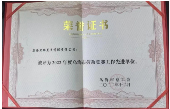 喜訊！烏海黑貓公司榮獲“烏海市勞動競賽工作先進單位”稱號