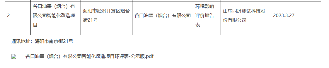企業(yè)現(xiàn)有項(xiàng)目位于山東省煙臺(tái)市海陽經(jīng)濟(jì)開發(fā)區(qū)遼寧路，占地面積4400平方米，年產(chǎn)膠印油墨1000噸，環(huán)保手續(xù)已經(jīng)齊備。隨著企業(yè)的發(fā)展，需擴(kuò)大生產(chǎn)規(guī)模，因此，企業(yè)購買了土地，擬搬遷至山東省煙臺(tái)市海陽市經(jīng)濟(jì)開發(fā)區(qū)煙臺(tái)街21號(hào)進(jìn)行新工廠建設(shè)。