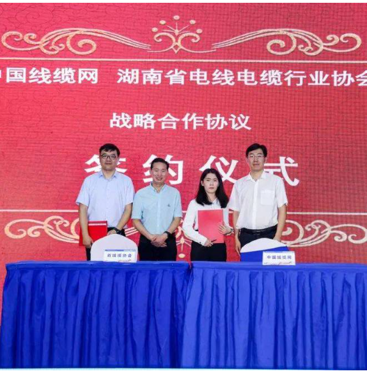 會(huì)議第二個(gè)部分是簽約儀式，湖南省電線電纜行業(yè)協(xié)會(huì)分別與湖南省產(chǎn)商品質(zhì)量監(jiān)督檢驗(yàn)研究院、湖南省湘雁輸變電產(chǎn)業(yè)服務(wù)中心、中國線纜網(wǎng)簽署戰(zhàn)略合作協(xié)議。合作雙方表示將發(fā)揮各自優(yōu)勢，建立協(xié)作平臺(tái)，深化創(chuàng)新協(xié)同，優(yōu)勢互補(bǔ)譜寫合作新篇章。