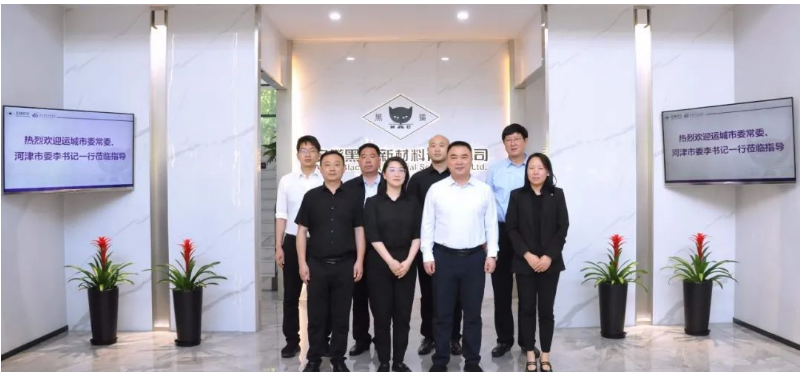 山西省運(yùn)城市委常委、河津市委書記李曉武與河津市委常委、常務(wù)副市長(zhǎng)閆新善一行，于今日蒞臨安徽黑貓公司，對(duì)其特種炭黑事業(yè)部展開調(diào)研。陪同調(diào)研的還有安徽黑貓公司相關(guān)負(fù)責(zé)人。