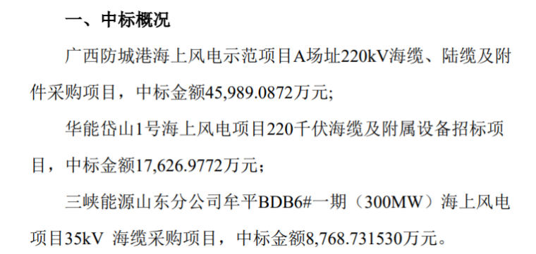 東方電纜成功中標(biāo)多個(gè)海上風(fēng)電項(xiàng)目，市場(chǎng)地位再度鞏固