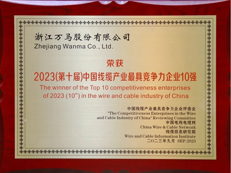 萬馬股份榮膺2023中國電線電纜行業(yè)大會競爭力獎項